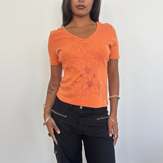 Italian orange floral top - S/M