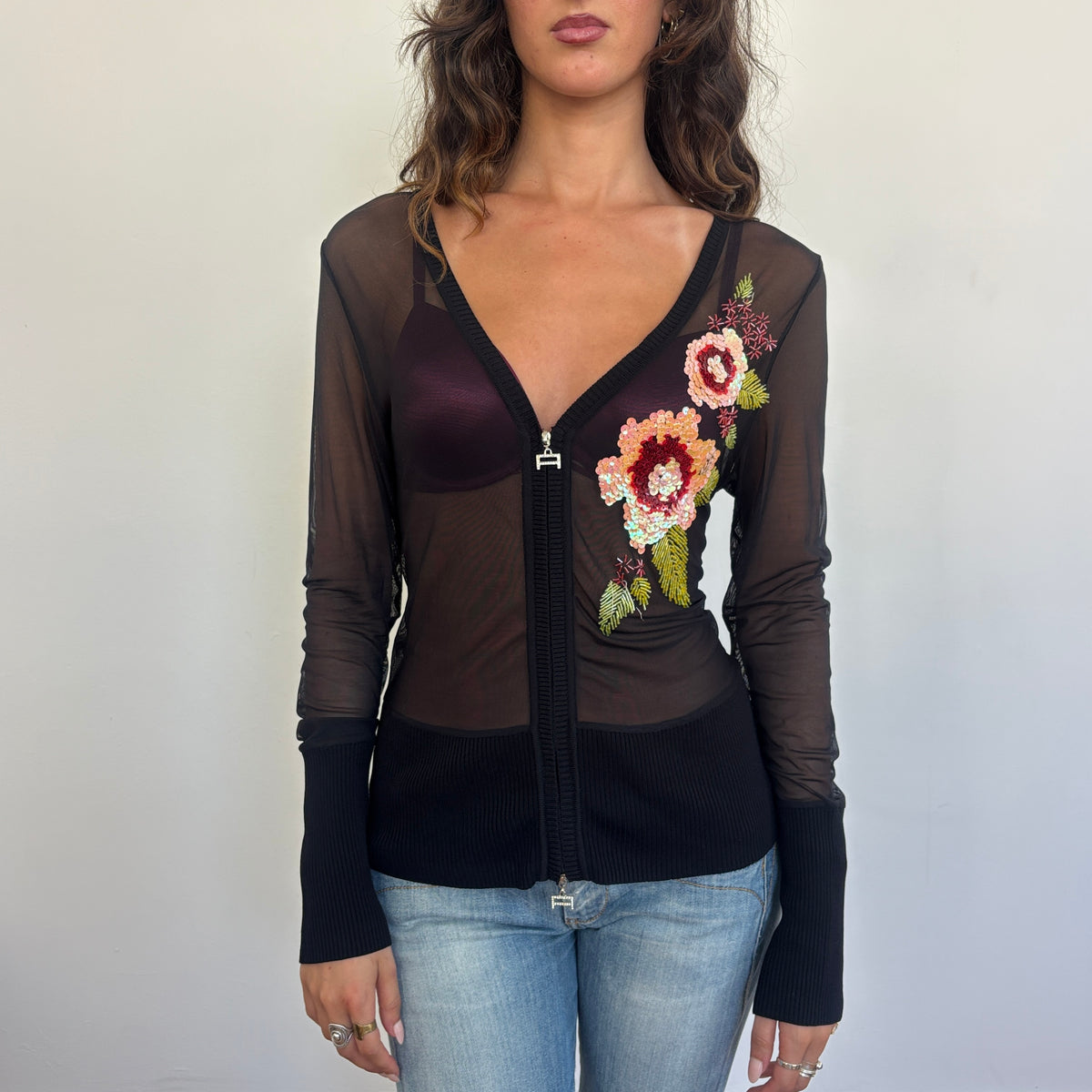 Italian sequin mesh zip up - M/L