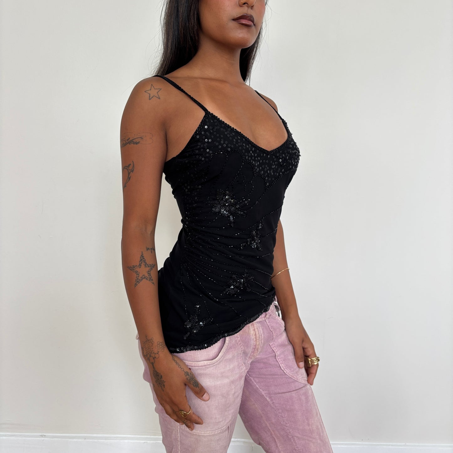Italian black sequin cami - XS/S