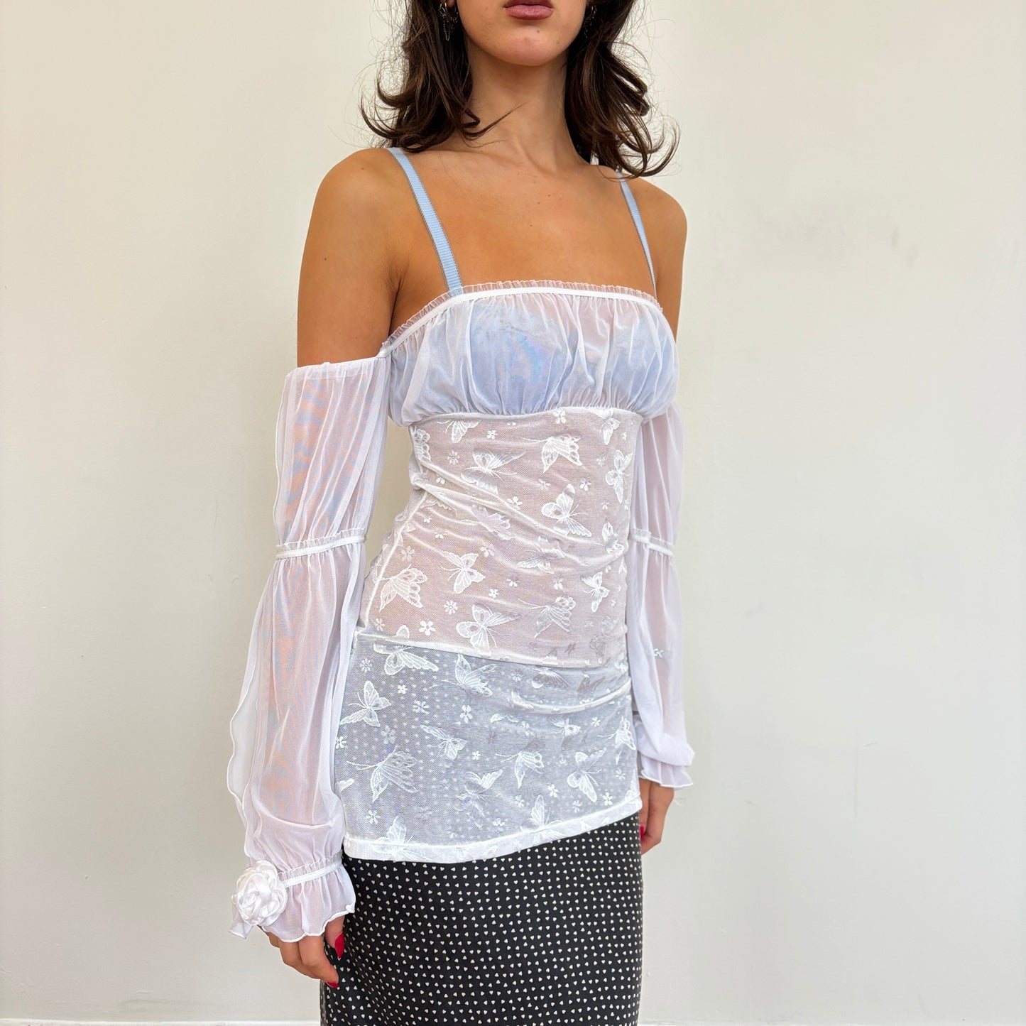 White ruched mesh top - XS/S