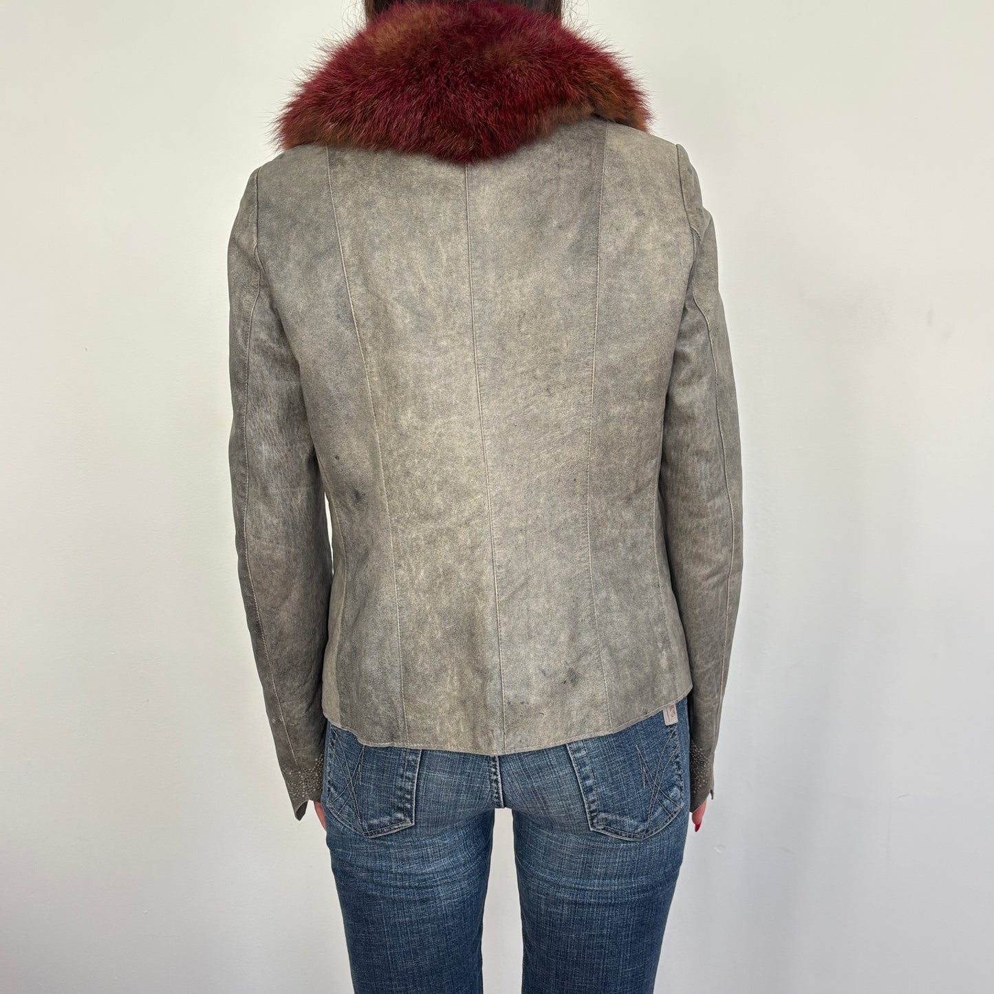 Italian leather jacket fur collar - S/M