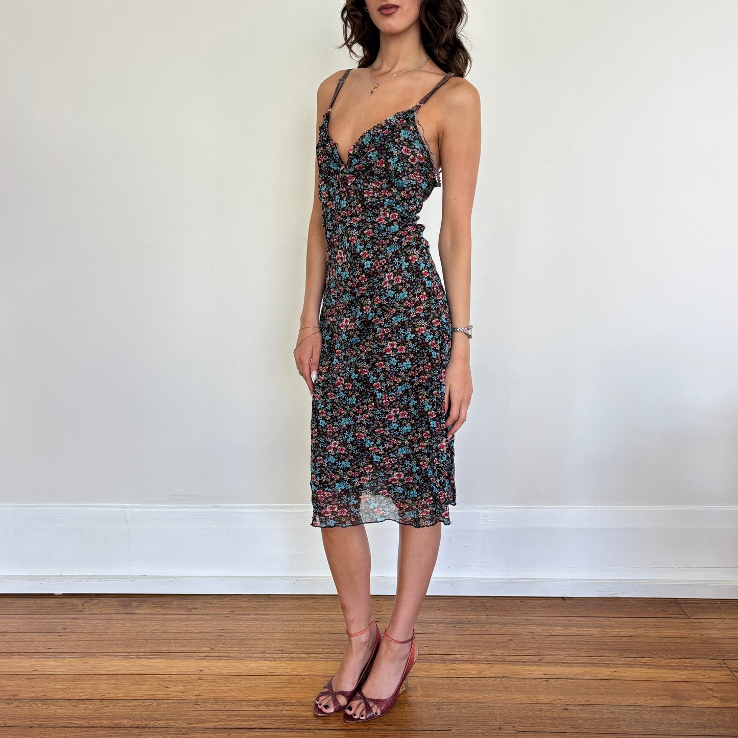 Floral mesh midi dress - M/L