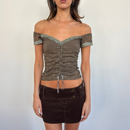 Italian khaki lace top - XS