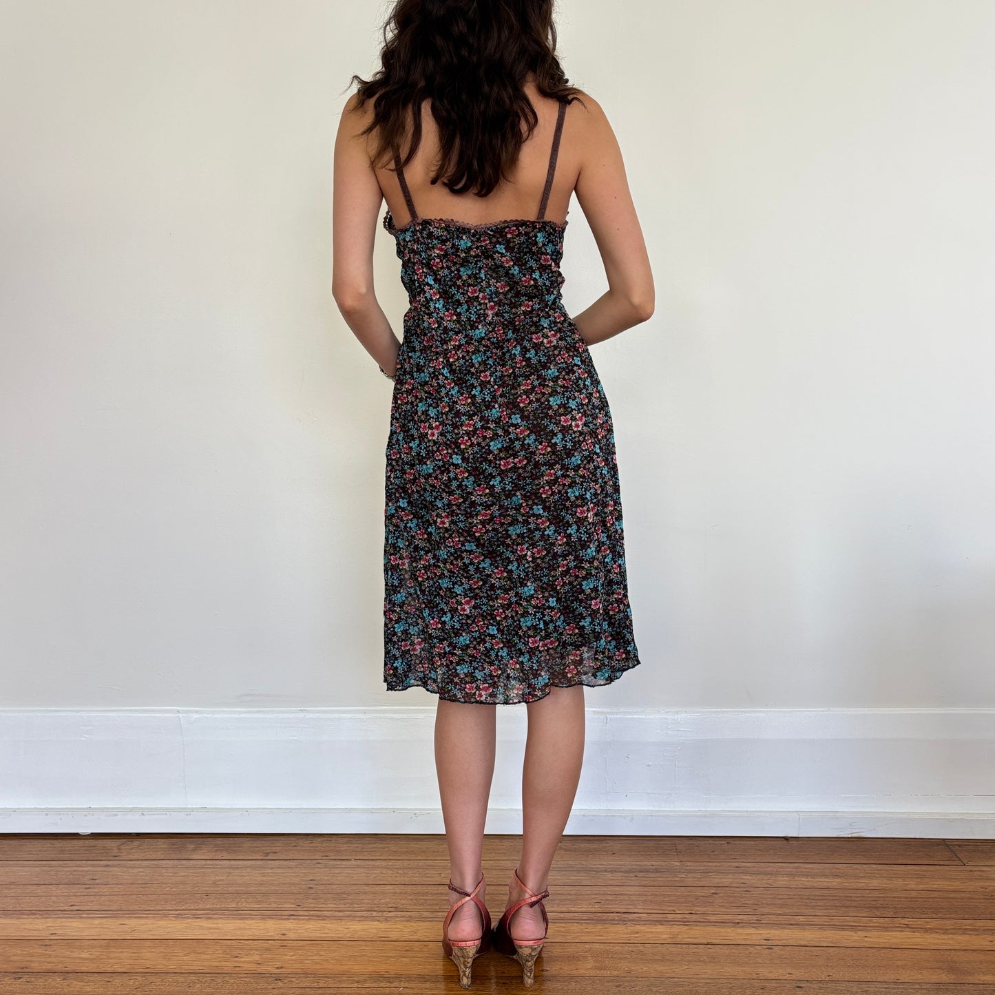 Floral mesh midi dress - M/L