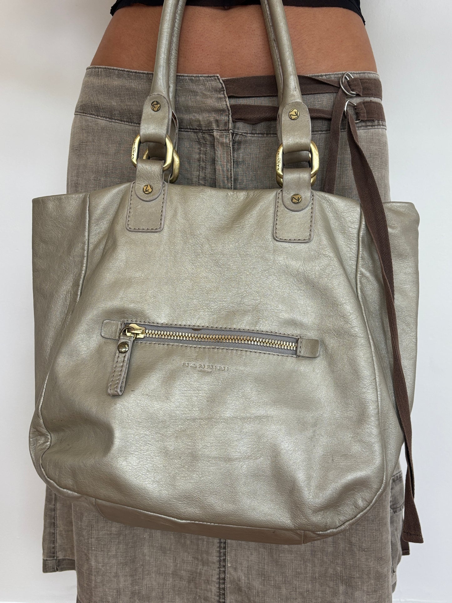 Metallic leather bag