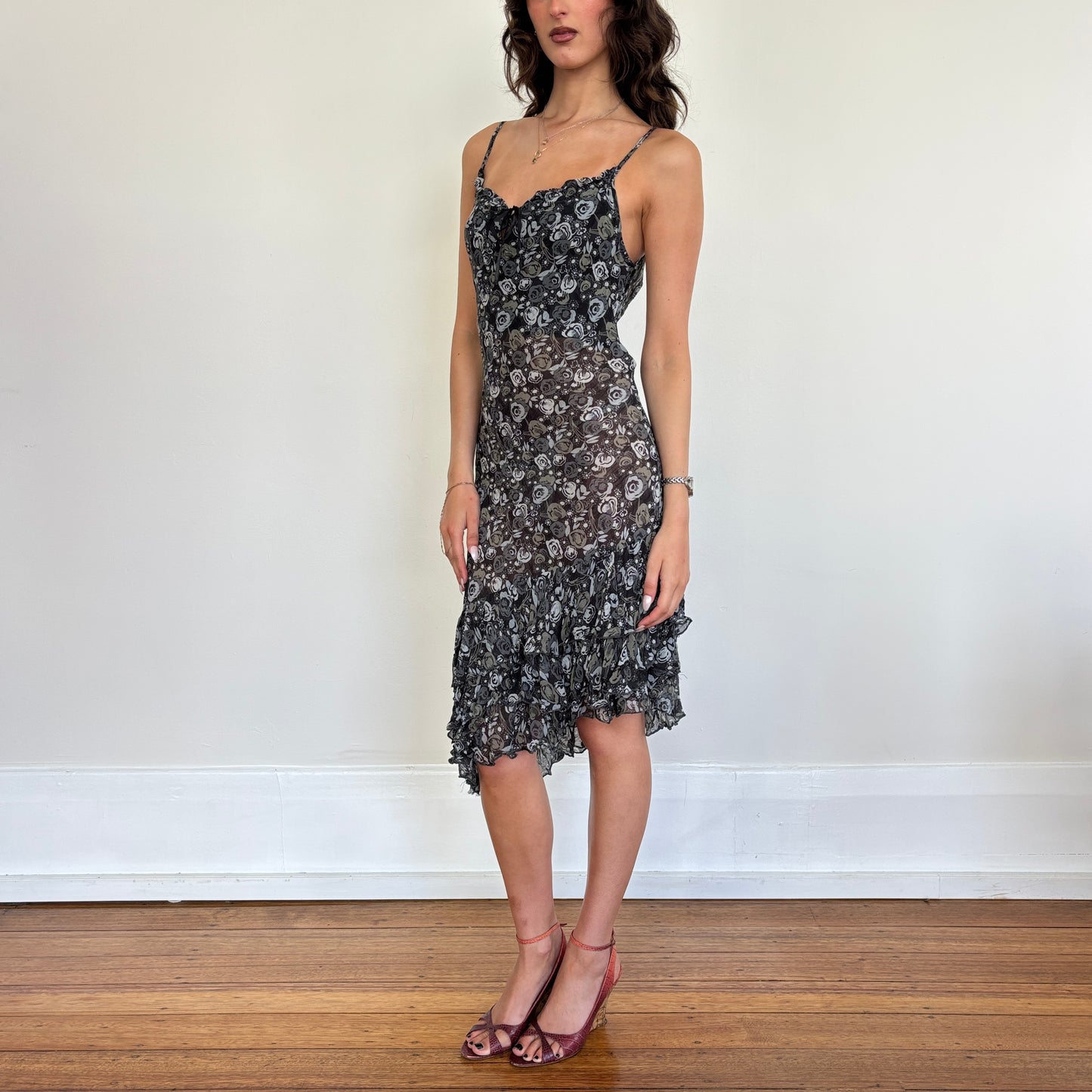 Italian floral ruffle dress - S/M