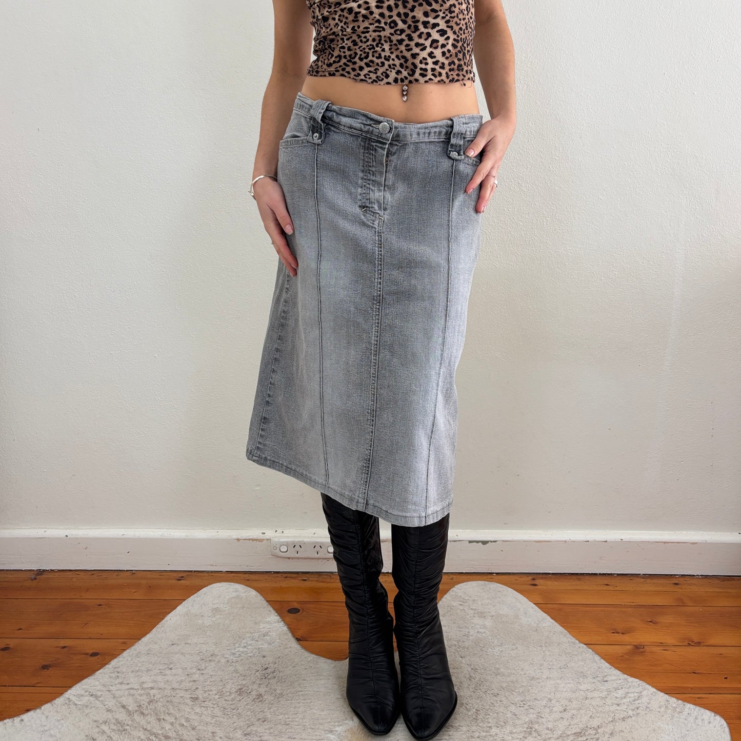 Grey denim midi skirt - S/M