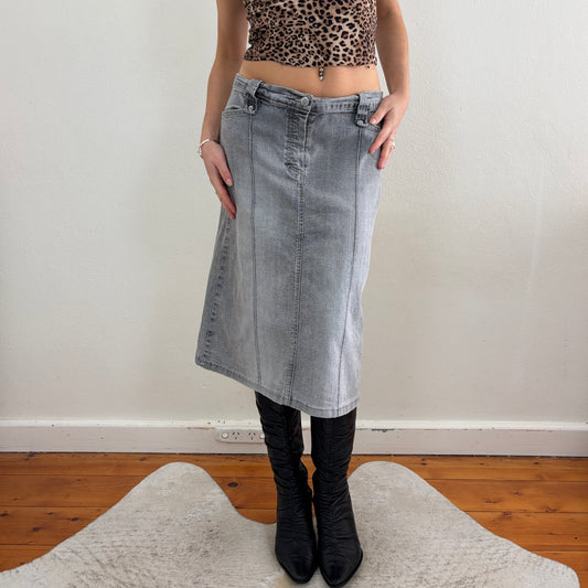 Grey denim midi skirt - S/M