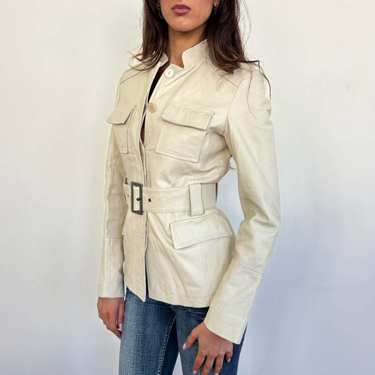 Beige leather jacket - S/M