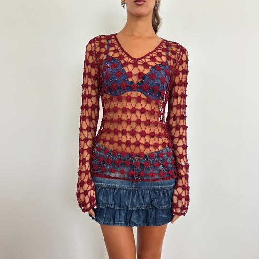 Red beaded cover up - S/M