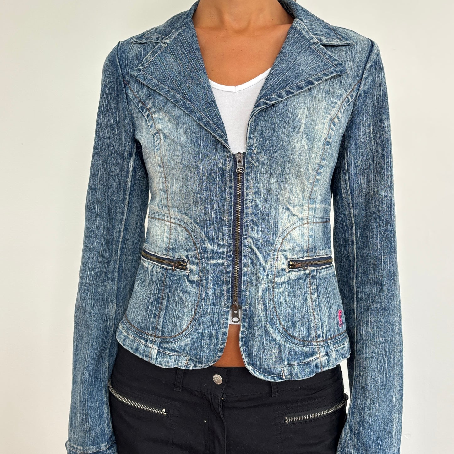 Denim double zip jacket - S