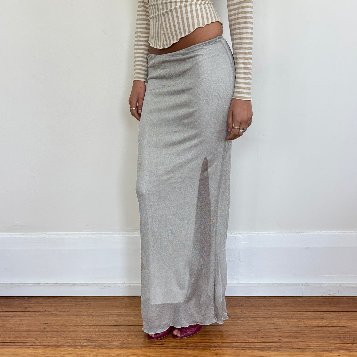 Italian silver maxi skirt - XS