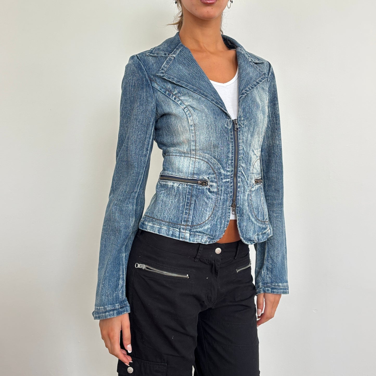 Denim double zip jacket - S