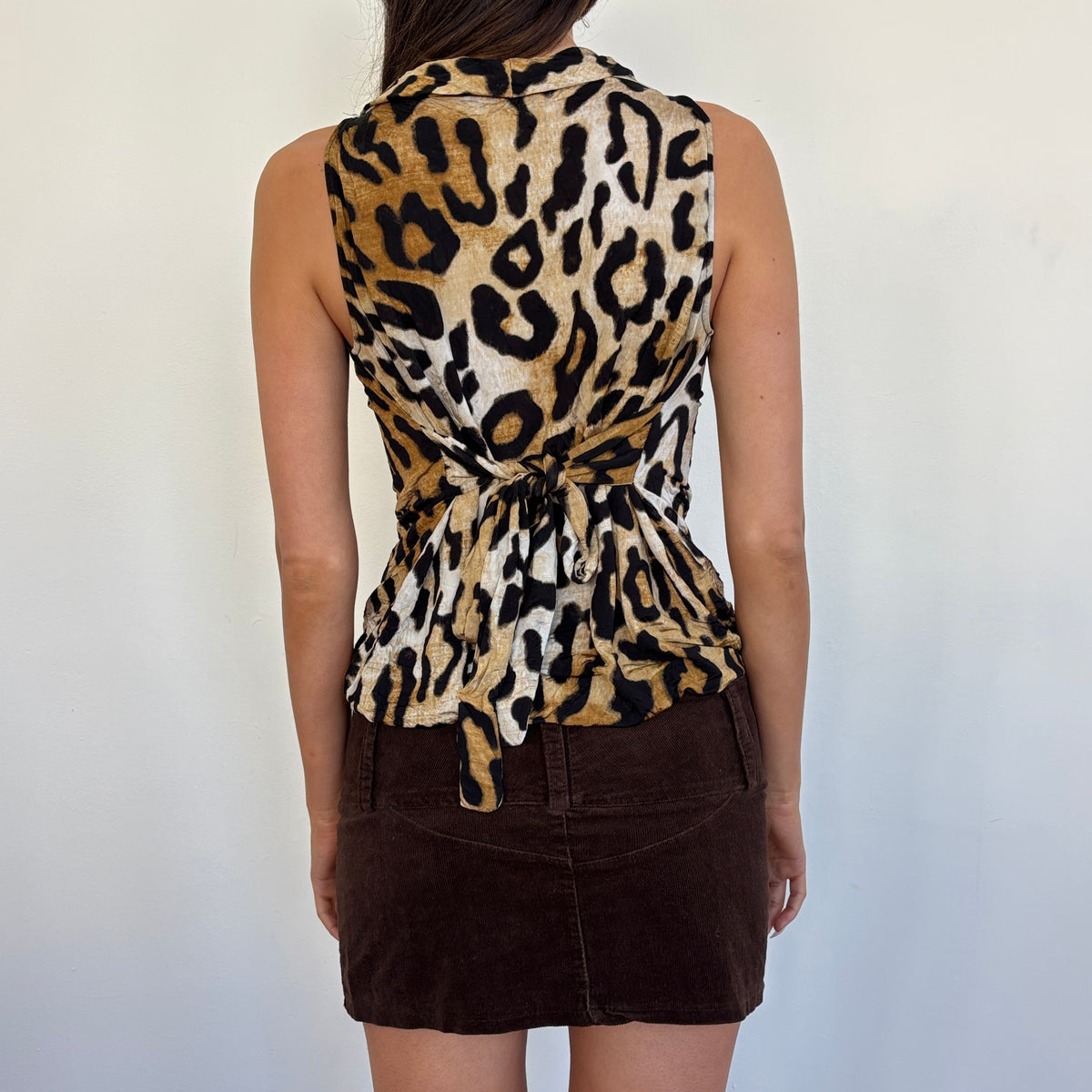 Leopard tie back top - S