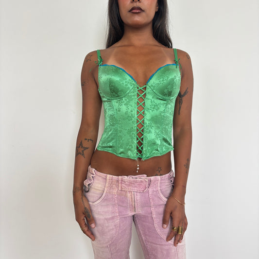 Green silk corset - XS/S