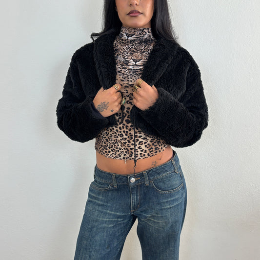 Black cropped fur jacket - S/M