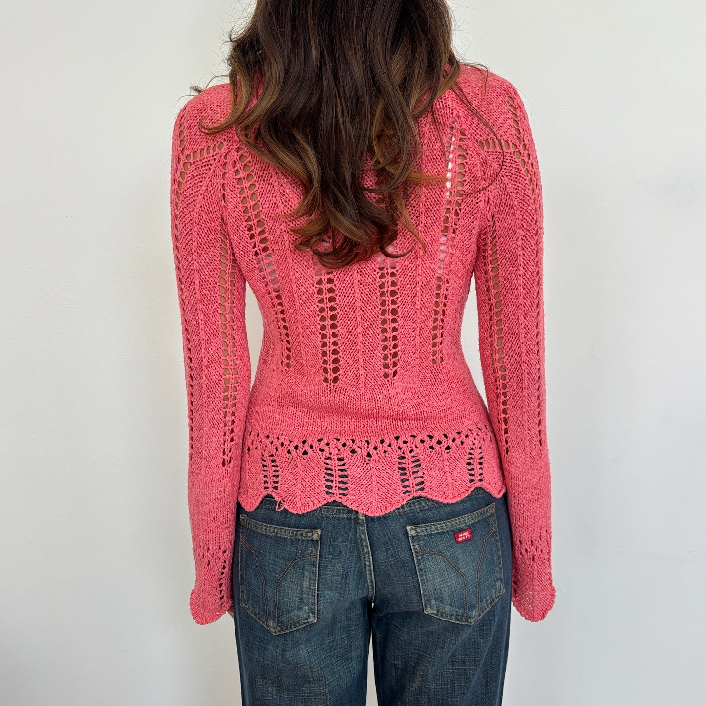 Italian coral crochet jumper - S/M