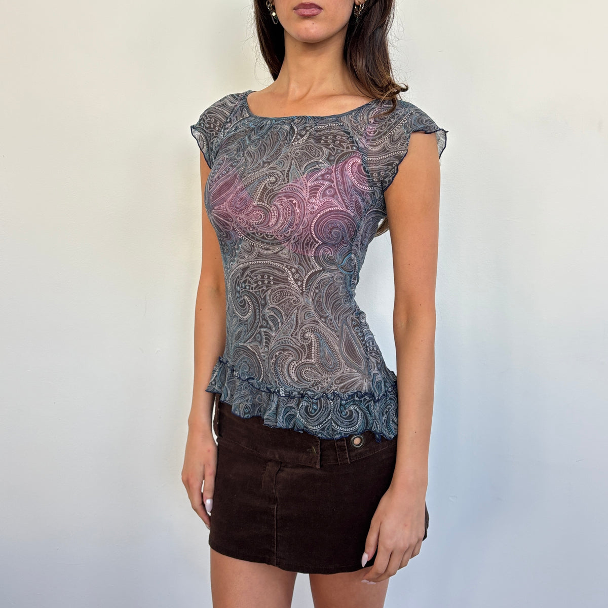 Silk paisley top - M