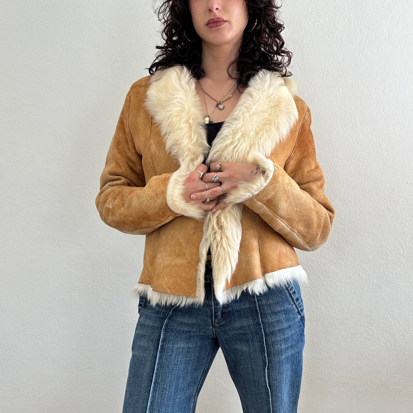 Beige shearling coat - S