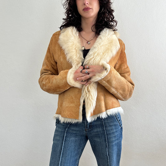 Beige shearling coat - S