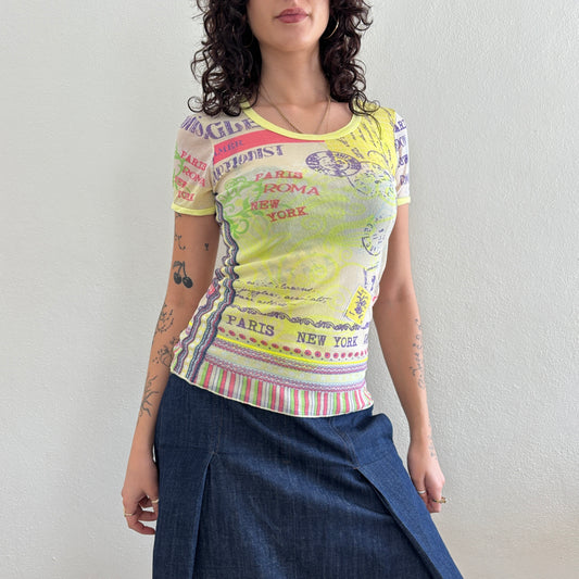 Graphic mesh top - S