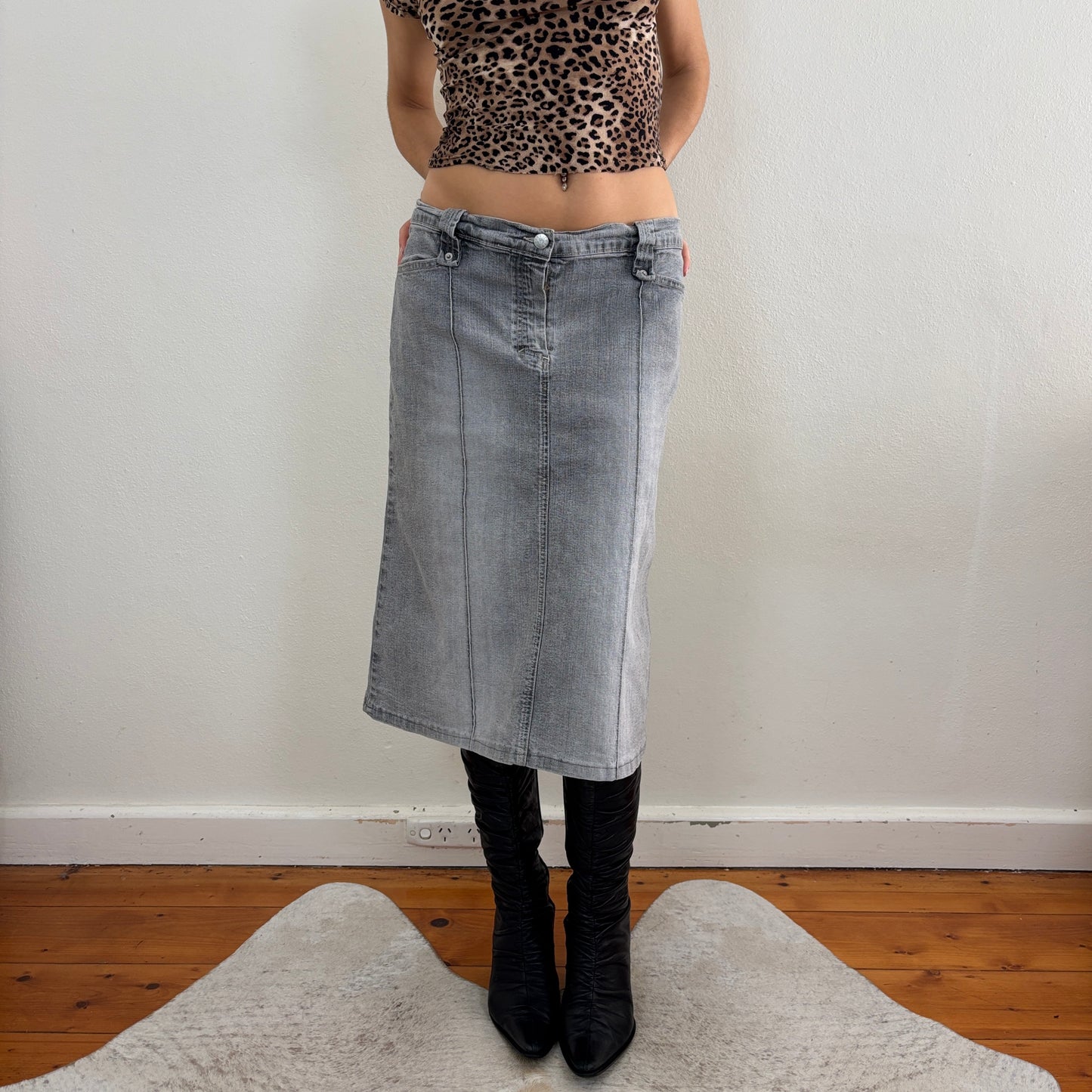 Grey denim midi skirt - S/M