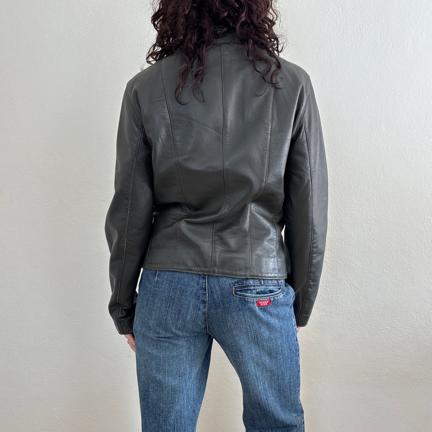 Olive brown leather jacket - S