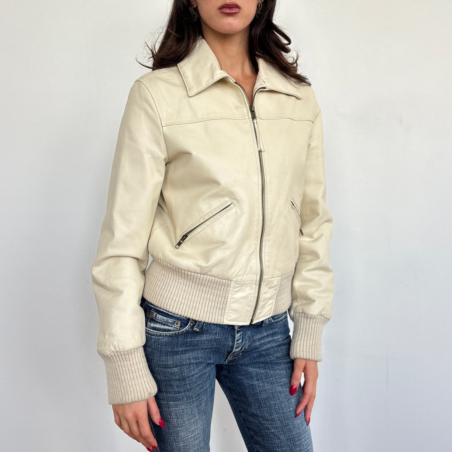 Beige leather jacket - S/M
