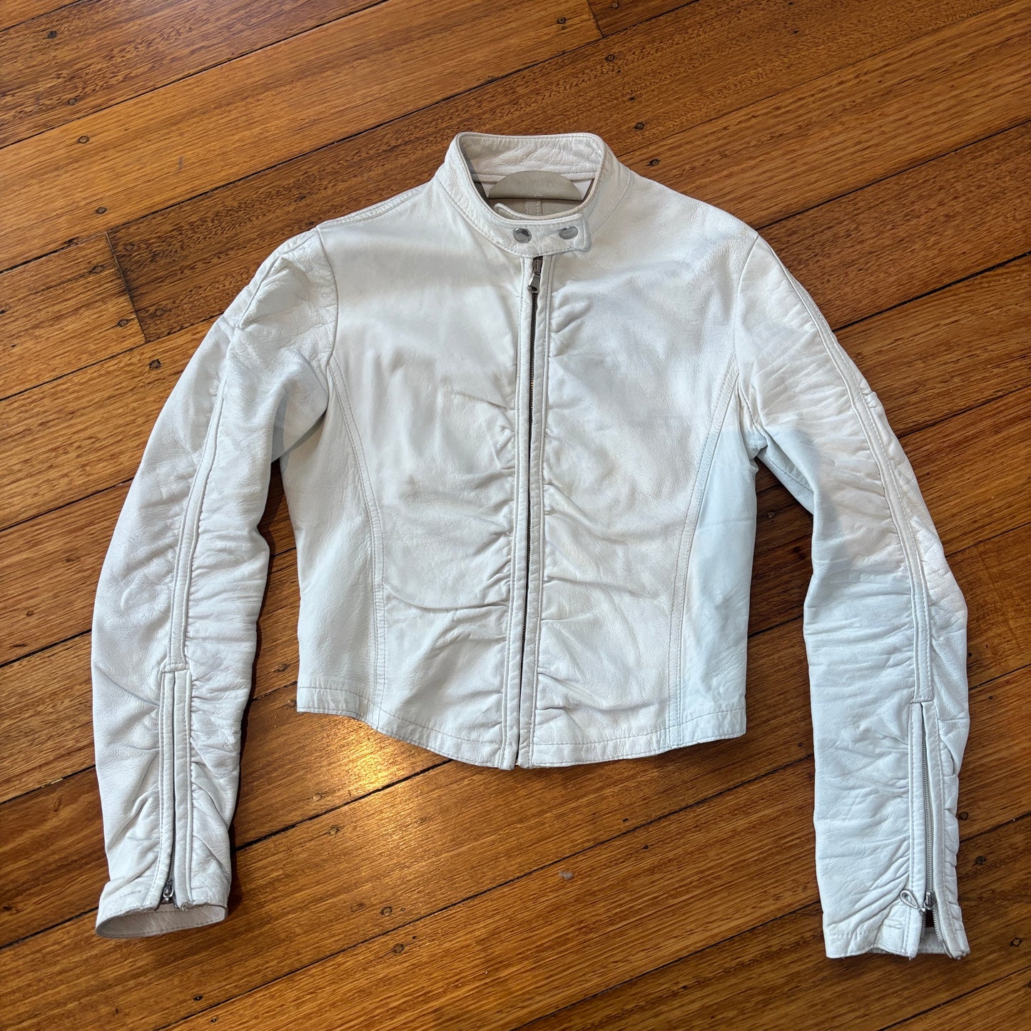 Italian ruched leather jacket - XS