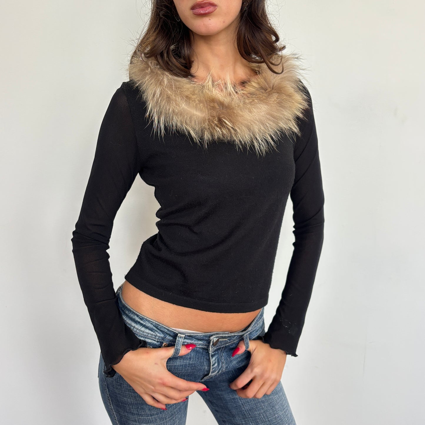 Italian wool knit w fur collar - S/M