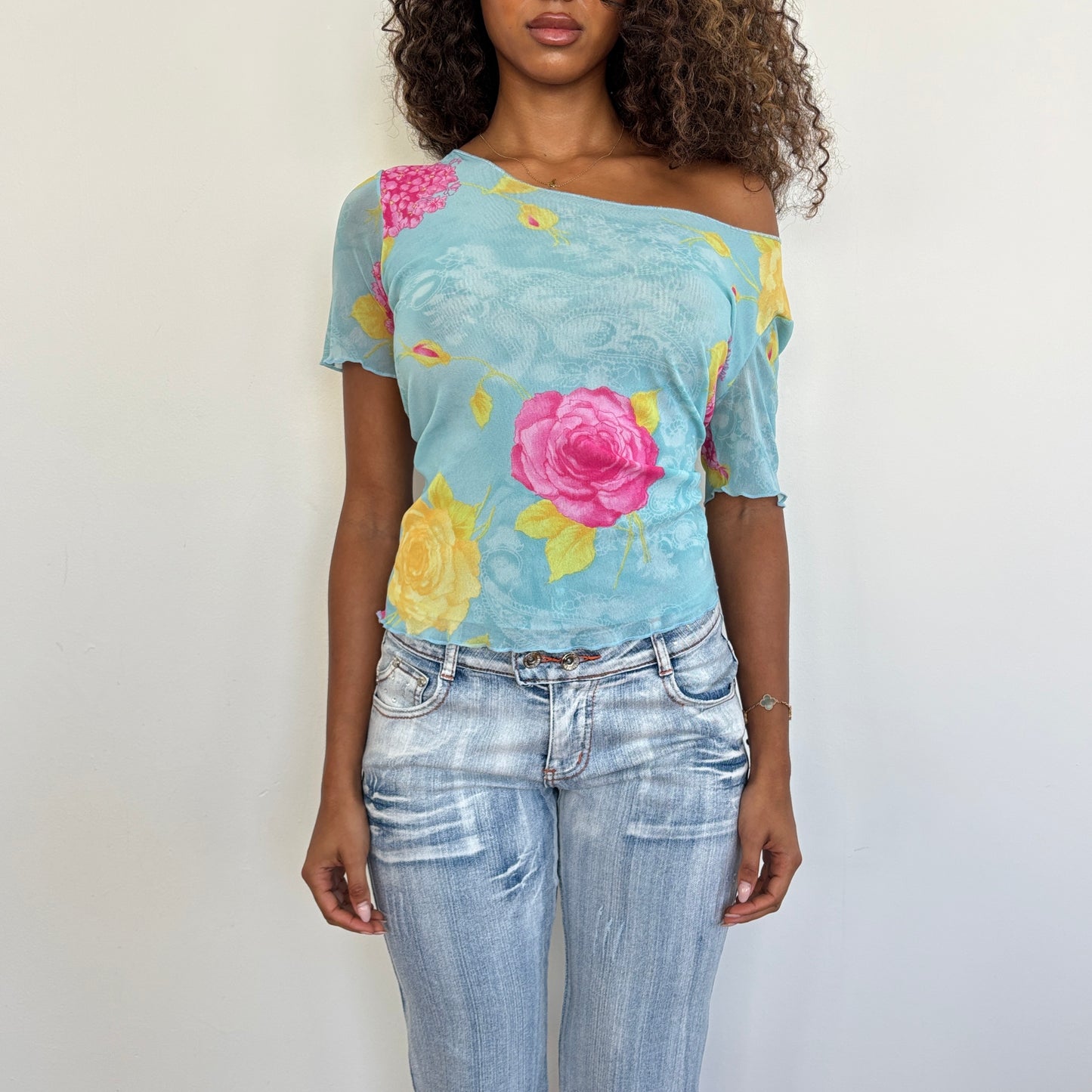 Floral mesh top - M