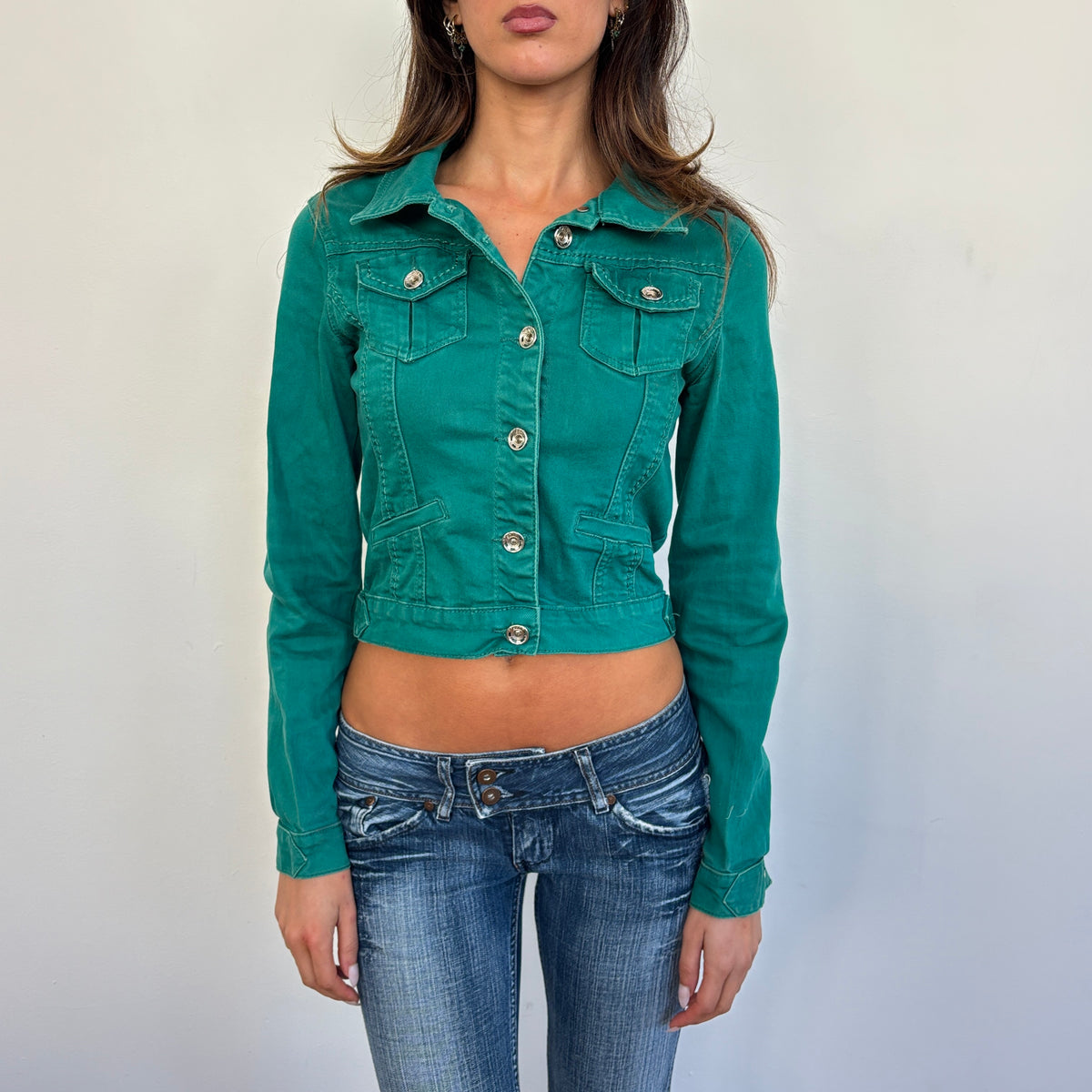 Green denim jacket - S