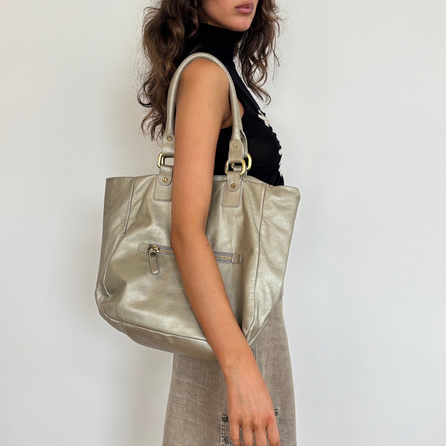 Metallic leather bag