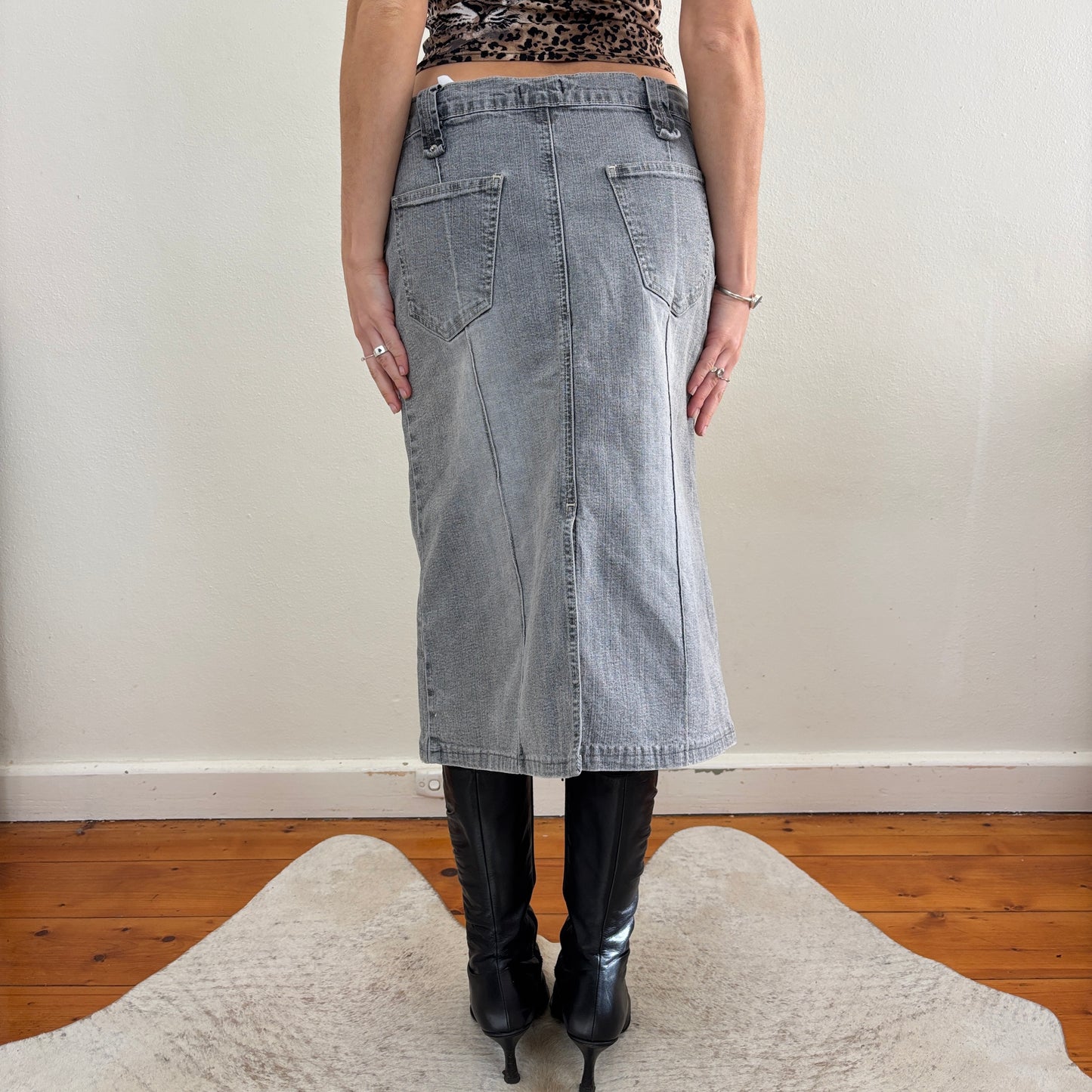 Grey denim midi skirt - S/M