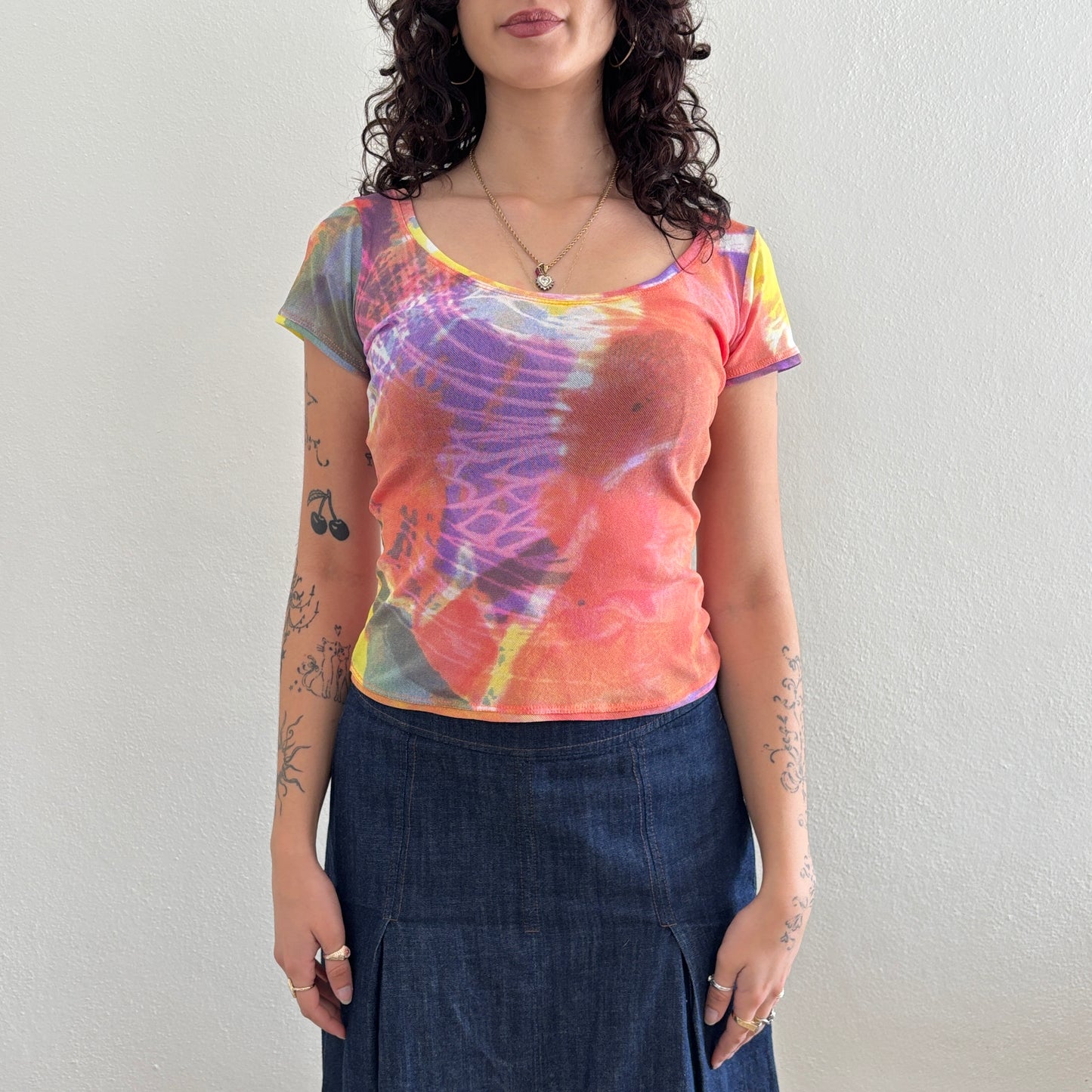 Graphic mesh top - M