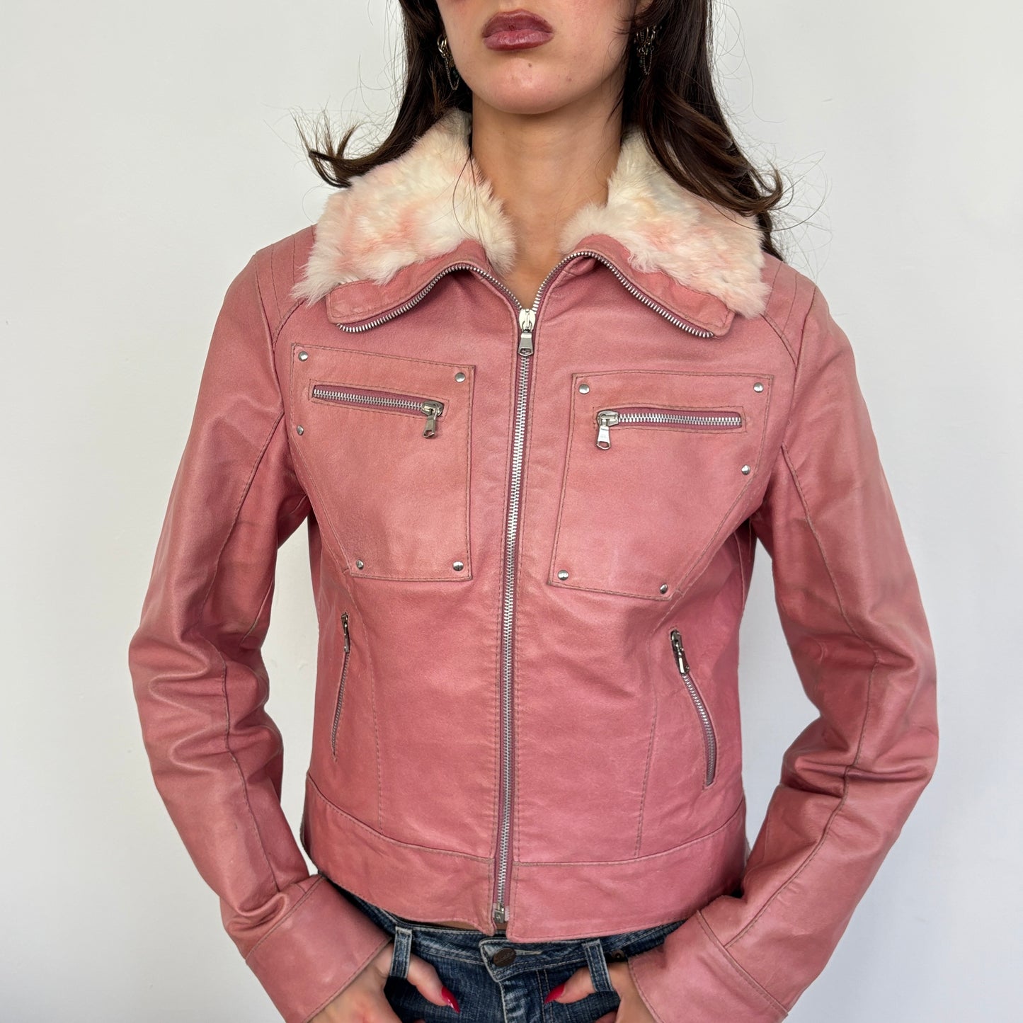 Italian pink leather jacket - S/M