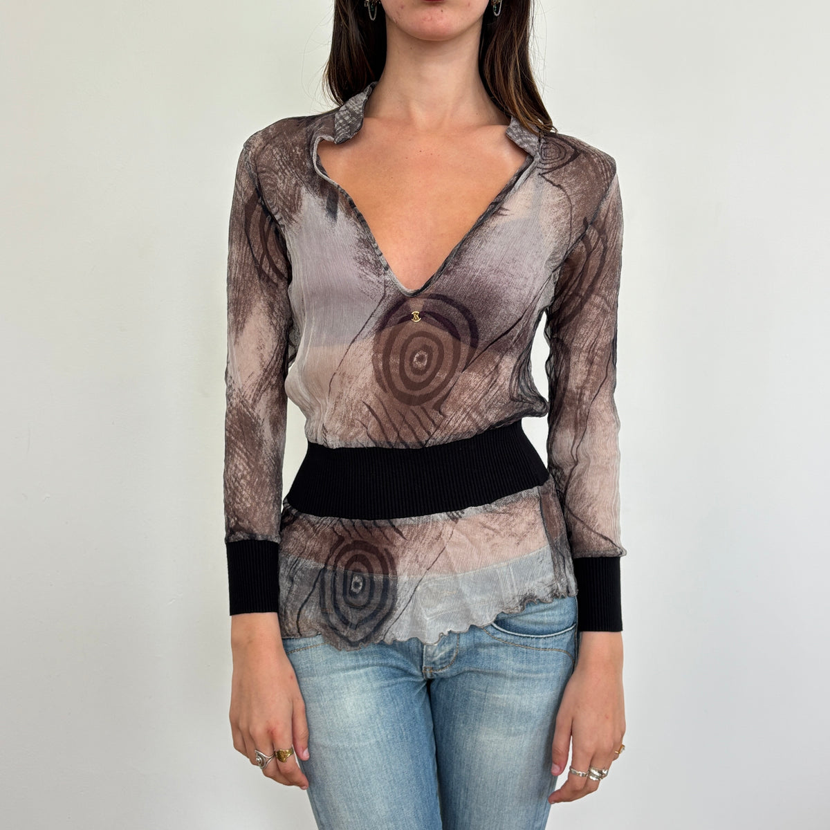 Italian silk graphic top - S