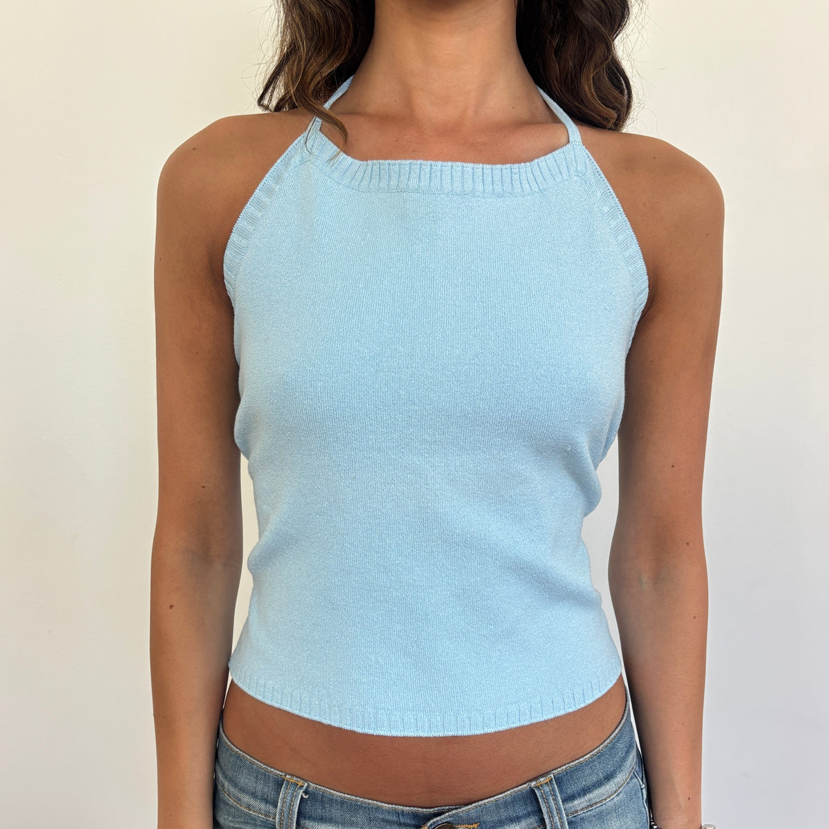Italian blue knit halter top - M