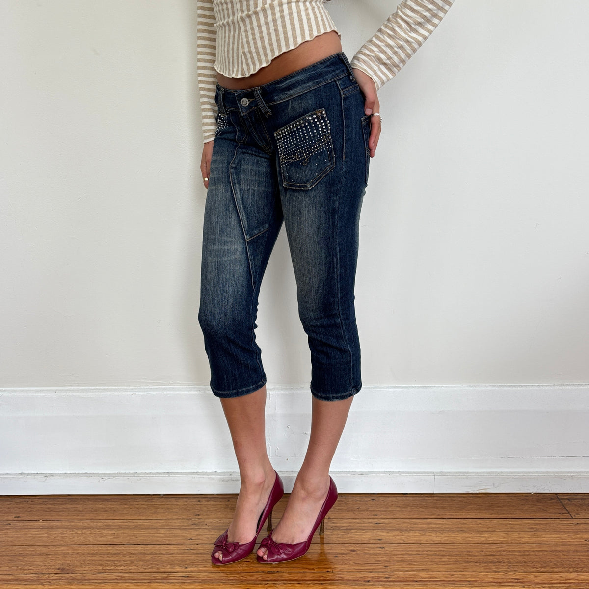 Diamanté denim capris - XS