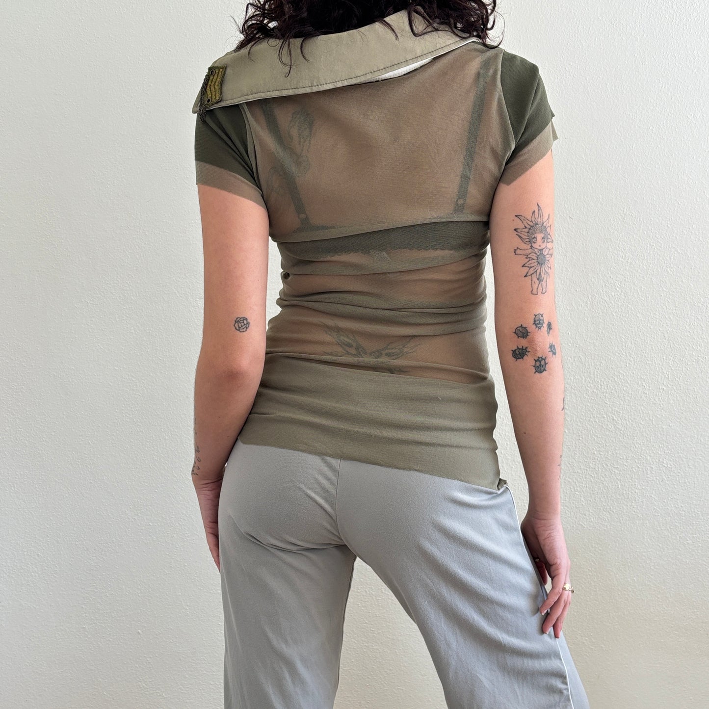 Khaki mesh top - S