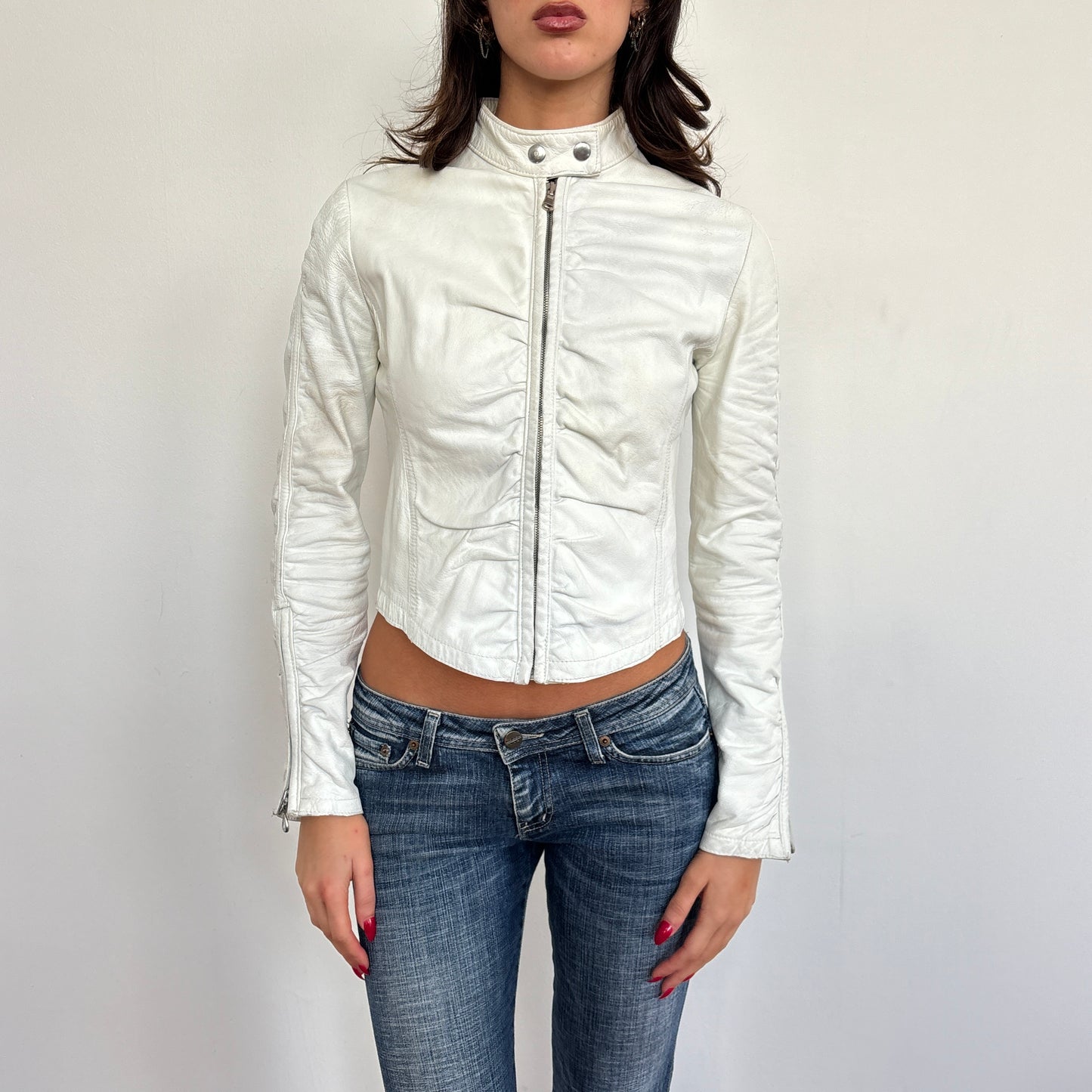 Italian ruched leather jacket - XS