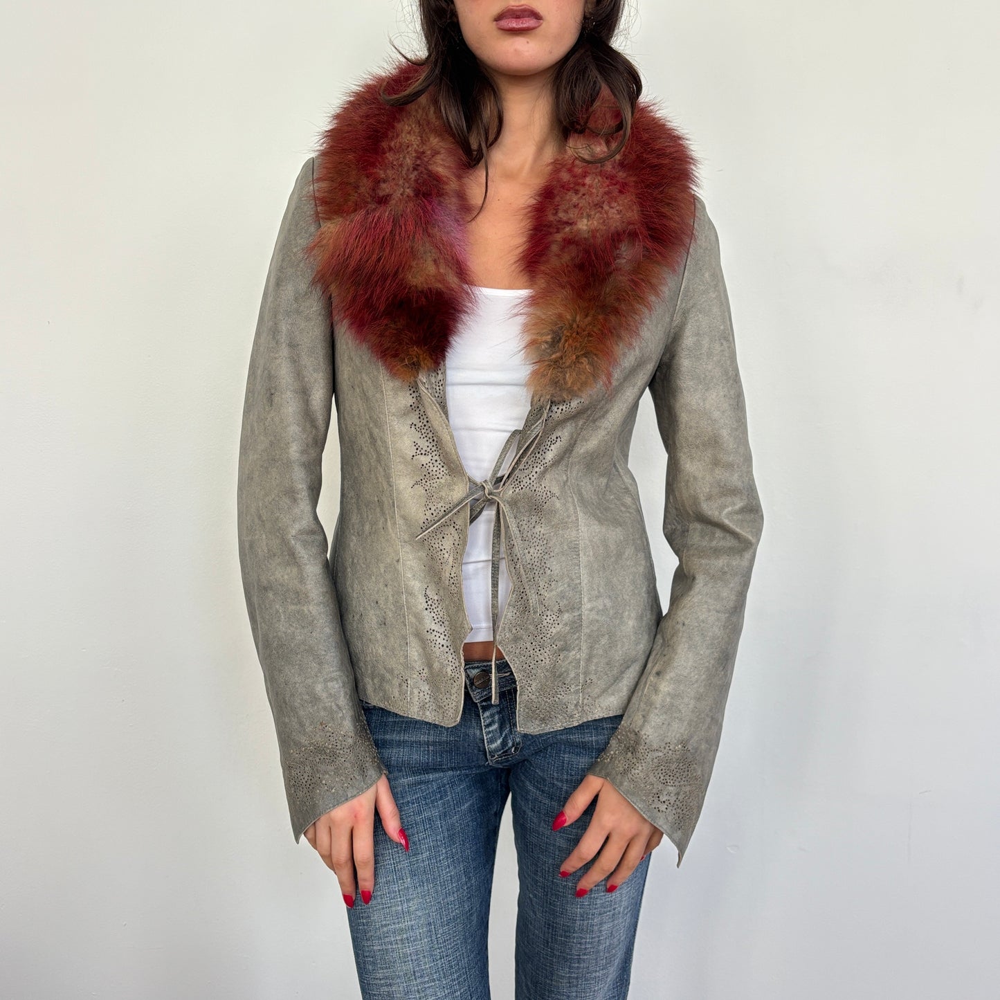 Italian leather jacket fur collar - S/M