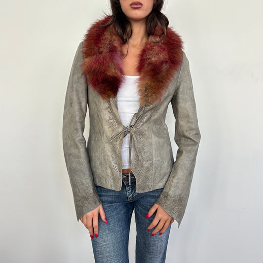 Italian leather jacket fur collar - S/M