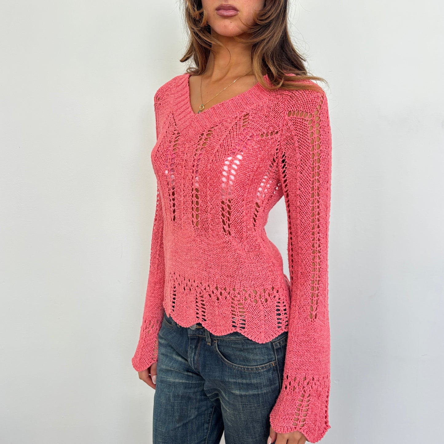 Italian coral crochet jumper - S/M