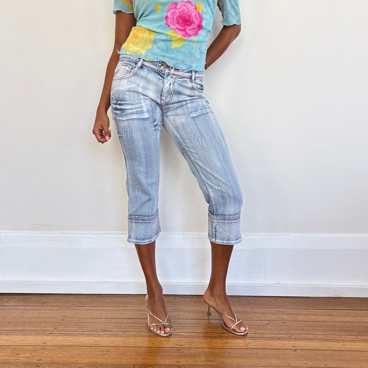 Diamanté denim capris - XS