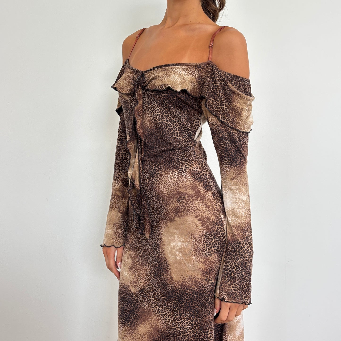 Italian leopard off shoulder dress - S/M