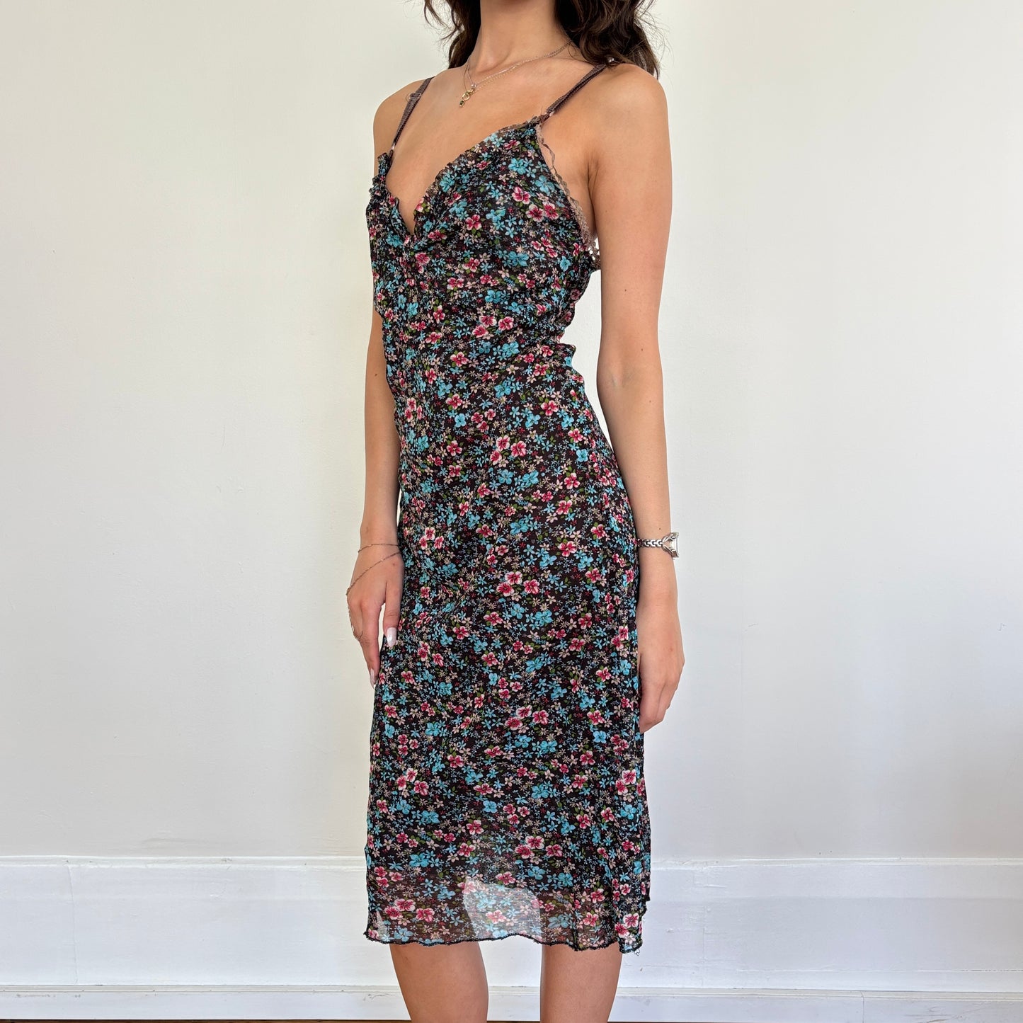 Floral mesh midi dress - M/L
