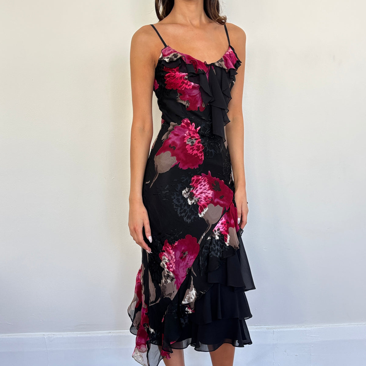 Floral ruffle dress - S