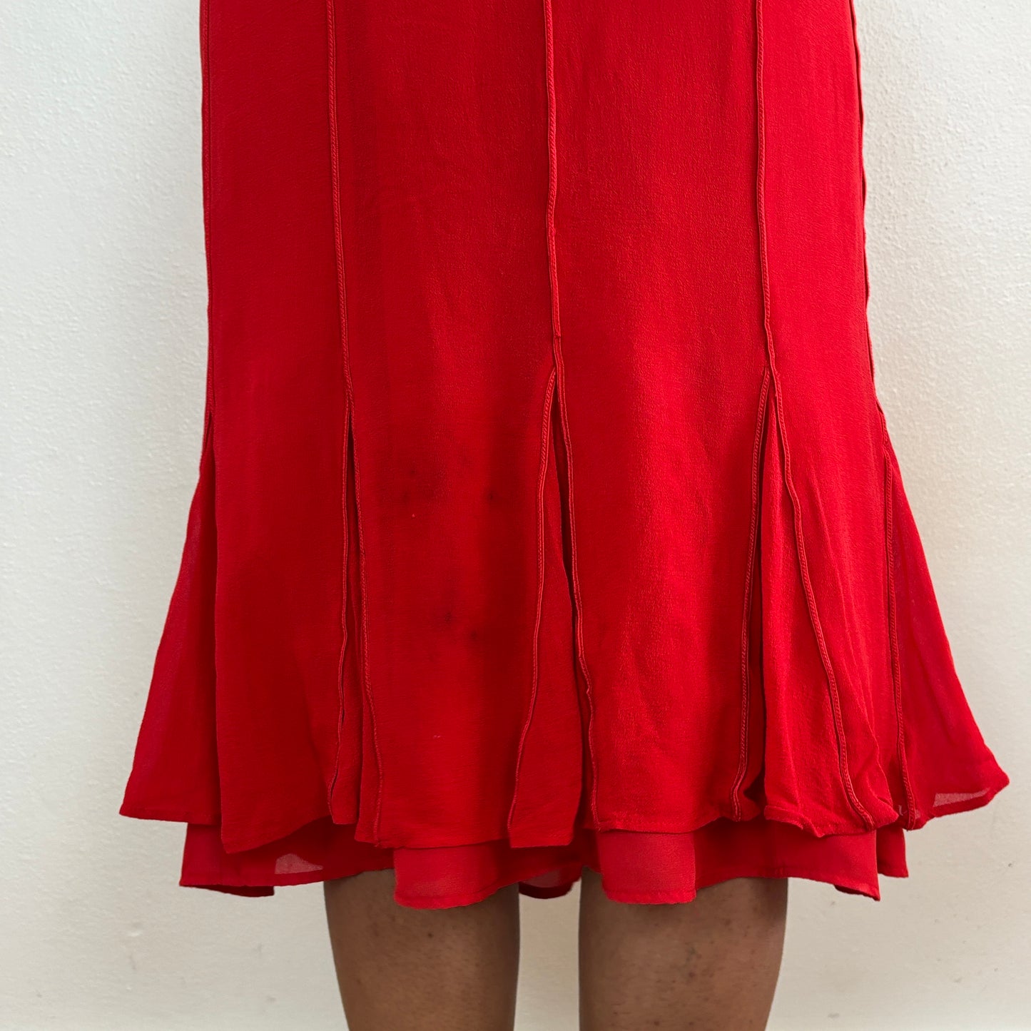 100% silk red midi skirt - XS