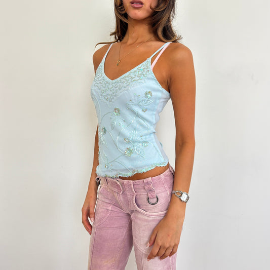 Aqua beaded cami - M